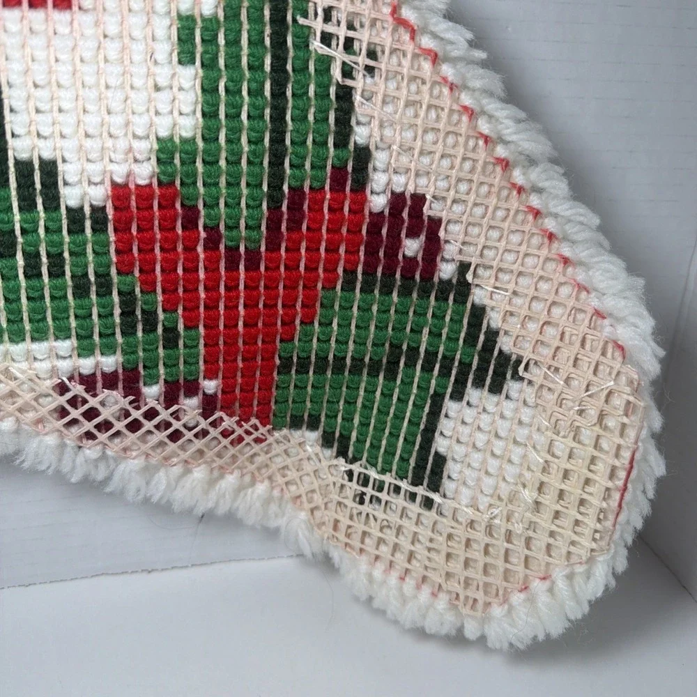 Vintage Handmade Latch Hook Rug Christmas Stocking